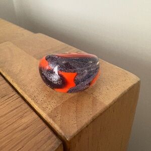 Murano Glass Orange and Black Swirled Ring